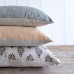 READY TO SHIP 22X22 Designer Sahara Motif Natural Pillow Cover //  Floral Block Print Blue Pillow Cover // Botanical Pillow Covers