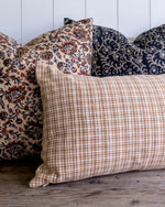 READY TO SHIP 24x24 Kochin Pillow Cover in Indigo // Modern Farmhouse Decor Pillow // Floral Linen Decorative Pillow //Blue and Beige Pillow