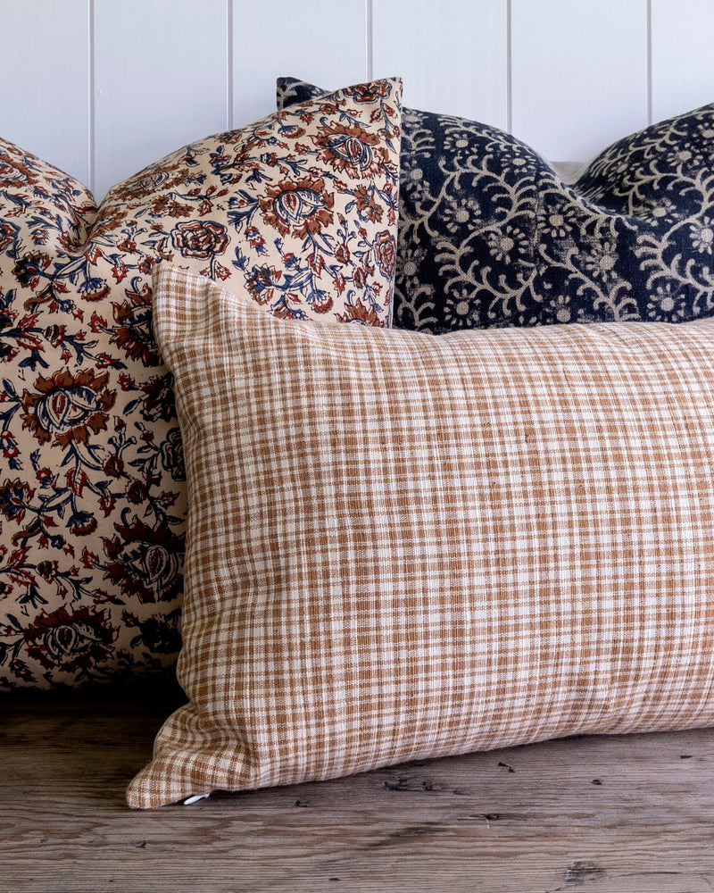 Kochin Pillow Cover in Indigo // Modern Farmhouse Decor Pillow // Floral Linen Decorative Pillow // Blue and Beige Accent Pillow