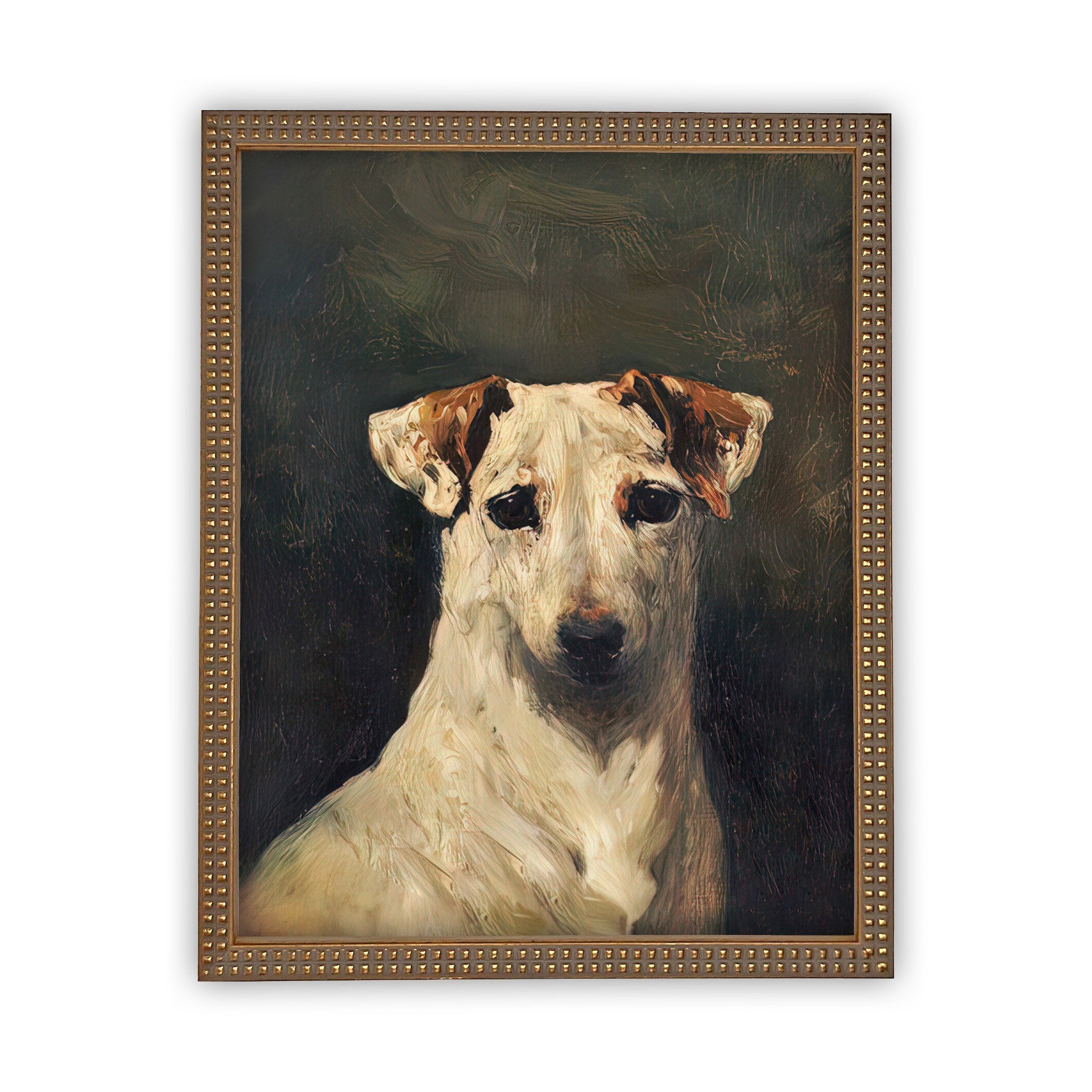 Vintage Framed Canvas Art // Framed Vintage Print // Vintage Dog Oil Painting // Vintage Dog Art // Boys Room or Nursery Print //#A-157