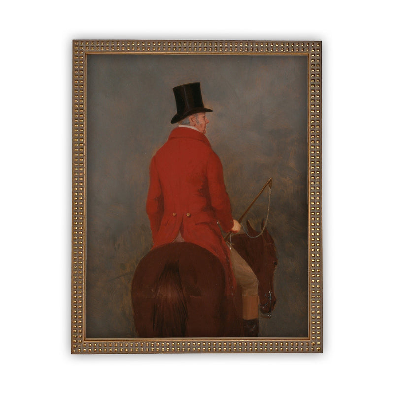 Vintage Framed Canvas Art // Framed Vintage Print // Vintage Oil Painting // Gentleman On Horseback Painting // Farmhouse Art //#A-158