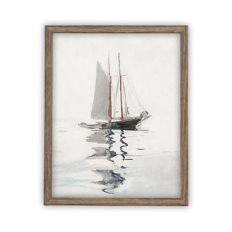Vintage Framed Canvas Art // Framed Vintage Print // Vintage Sailboat Painting // Boating Art // Beach House Print //#LAN-202