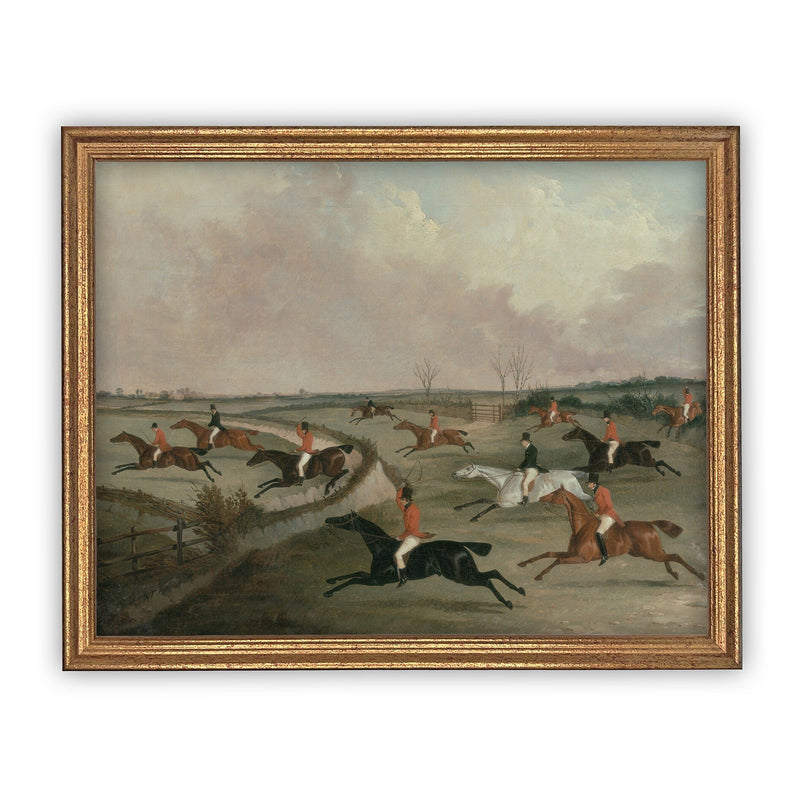 Vintage Framed Canvas Art // Framed Vintage Print // Vintage Horse Painting // Antique Hunting Art // Farmhouse Print //#A-159