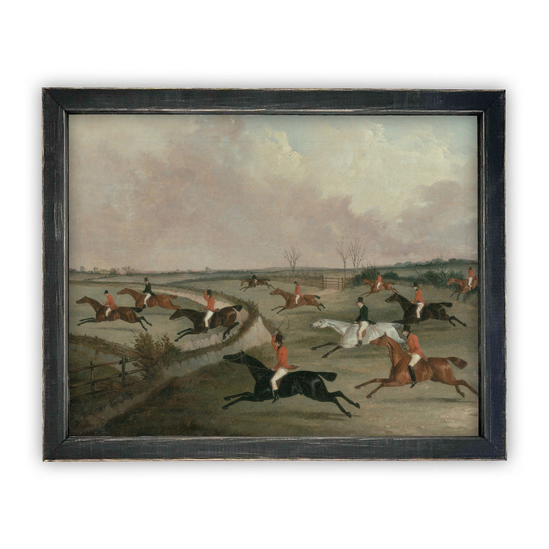 Vintage Framed Canvas Art // Framed Vintage Print // Vintage Horse Painting // Antique Hunting Art // Farmhouse Print //#A-159