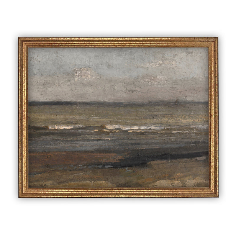 Vintage Framed Canvas Art // Framed Vintage Seascape Print // Coastal Beach Vintage Painting // Moody Farmhouse Print //#LAN-187