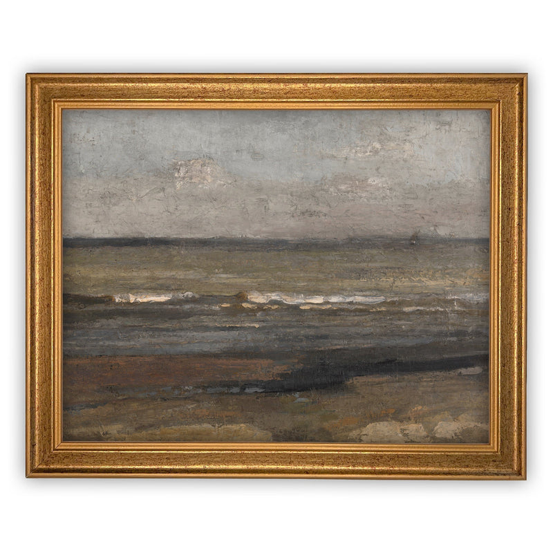 Vintage Framed Canvas Art // Framed Vintage Seascape Print // Coastal Beach Vintage Painting // Moody Farmhouse Print //#LAN-187