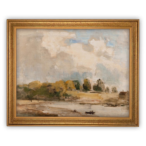 Vintage Framed Canvas Art // Framed Vintage Print // Vintage Spring Painting // Lakehouse Landscape Art// Farmhouse Oil Painting //#LAN-189
