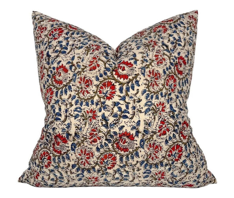 READY TO SHIP 20X20 Designer "Cayman" Pillow Cover //  Floral Block Print Pillow Cover // Boutique Pillow Covers // Modern Farmhouse