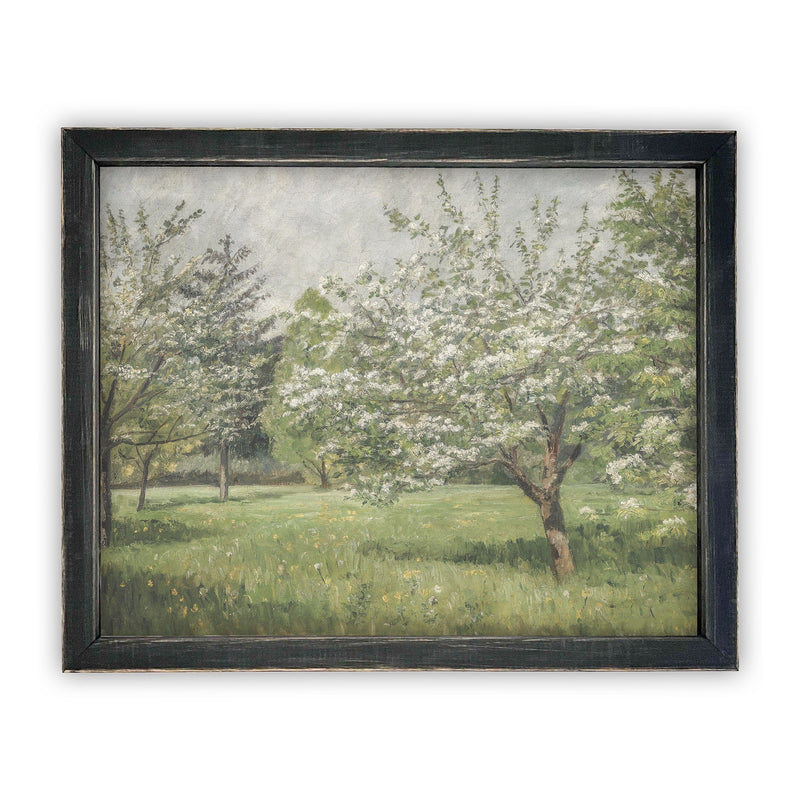 Vintage Framed Canvas Art // Framed Vintage Print // Vintage Oil Painting // Vintage Blossoming Tree Art // Spring Farmhouse Art // #LAN-204
