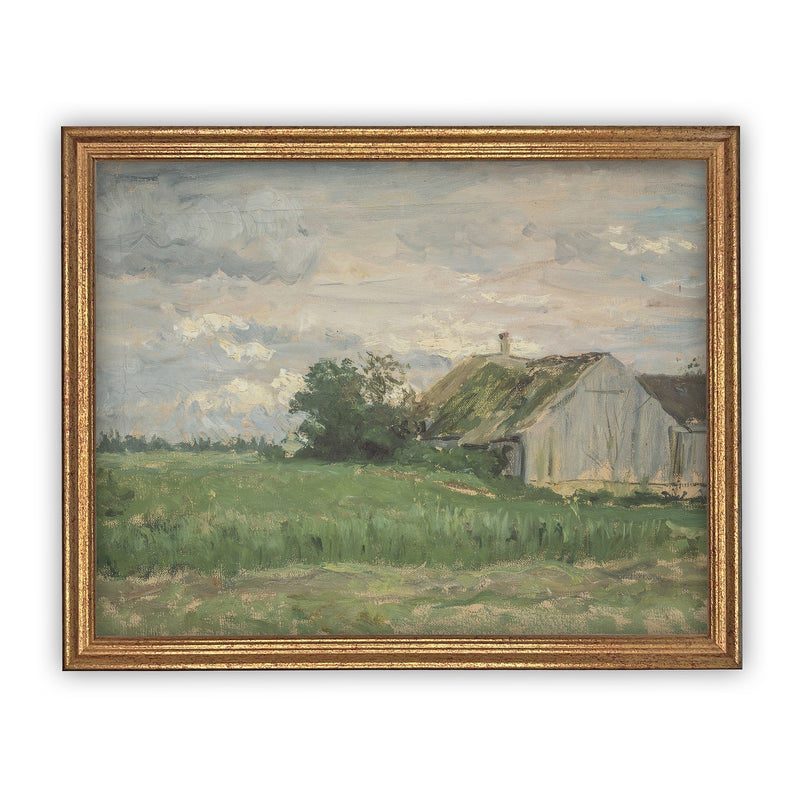 Vintage Framed Canvas Art // Framed Vintage Print // Vintage Oil Painting // Vintage Landscape Barn Art // Modern Farmhouse Art //#ARC-117