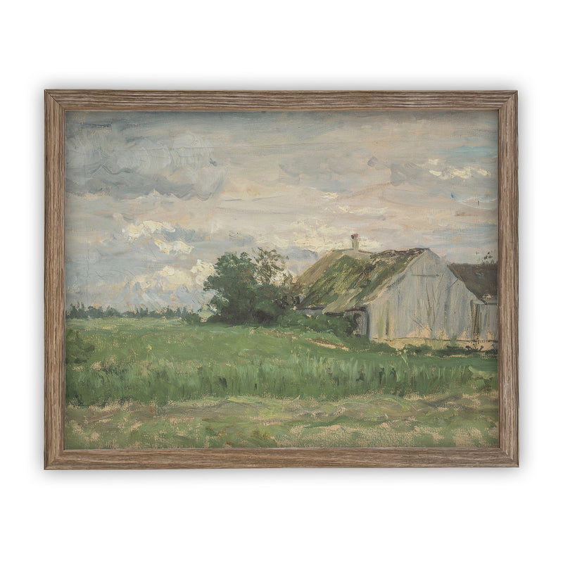 Vintage Framed Canvas Art // Framed Vintage Print // Vintage Oil Painting // Vintage Landscape Barn Art // Modern Farmhouse Art //#ARC-117