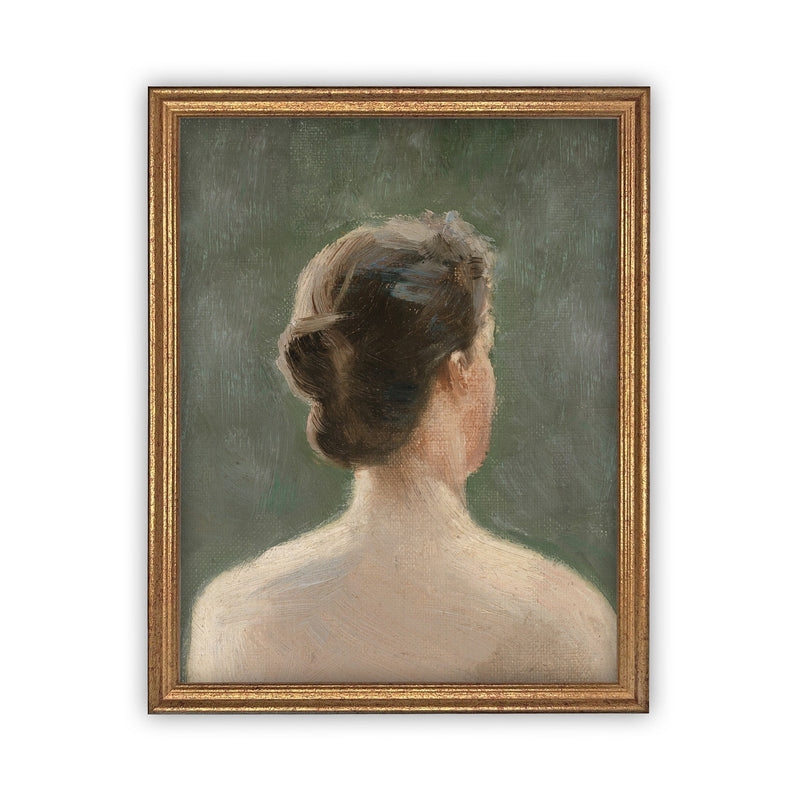 Vintage Framed Canvas Art  // Framed Vintage Print // Vintage Oil Painting // Green Portrait of a Woman // Farmhouse print //#P-530