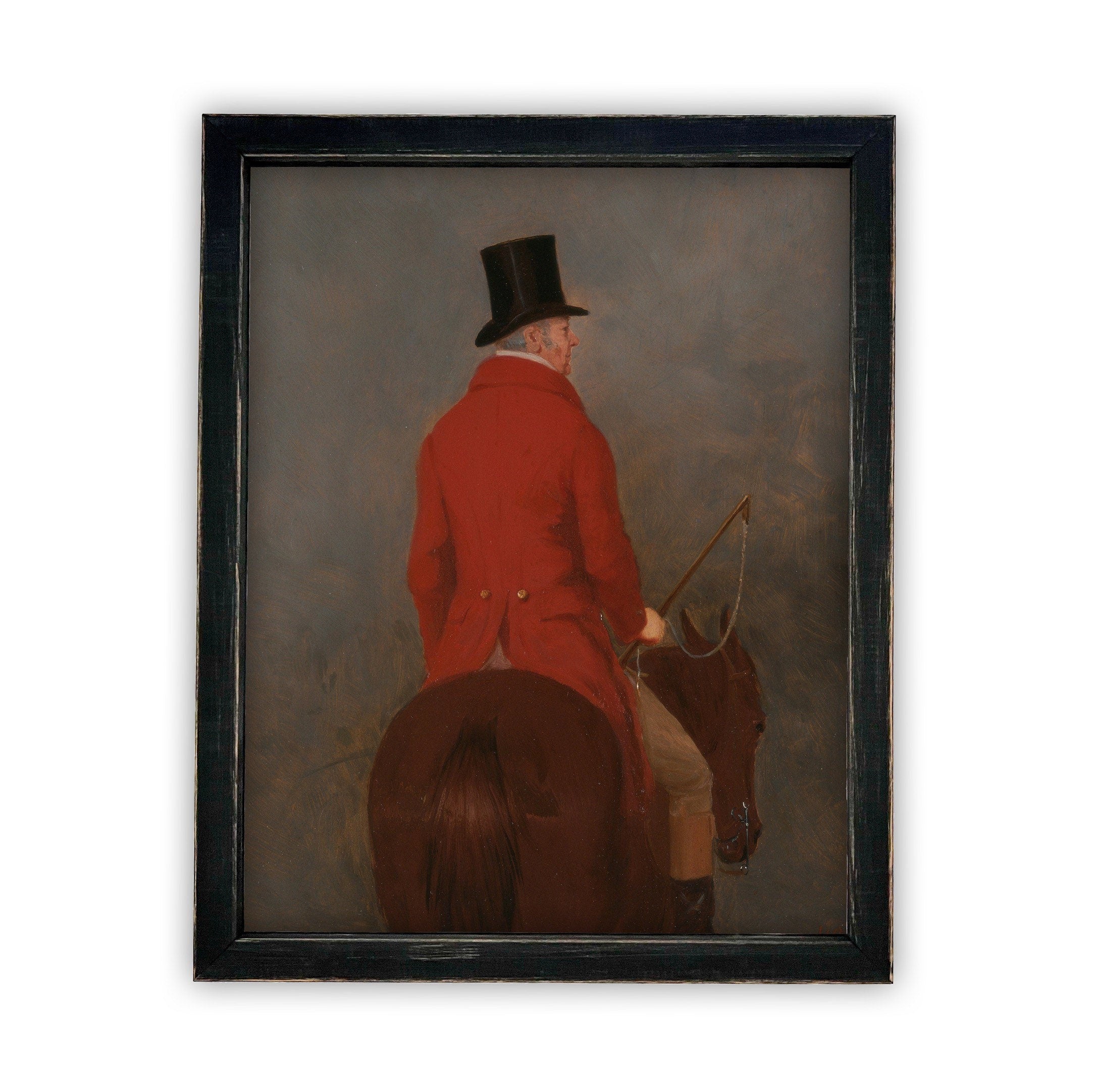 Vintage Framed Canvas Art // Framed Vintage Print // Vintage Oil Painting // Gentleman On Horseback Painting // Farmhouse Art //#A-158
