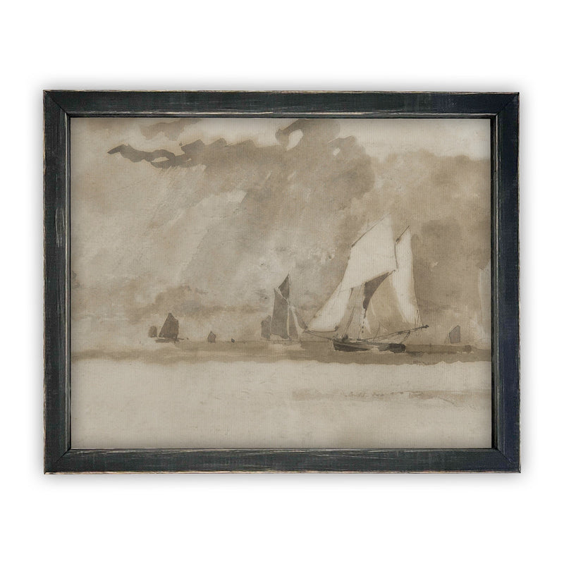 Vintage Framed Canvas Art // Framed Vintage Print // Vintage Painting // Coastal Sailboat Seascape // Farmhouse print //#LAN-198