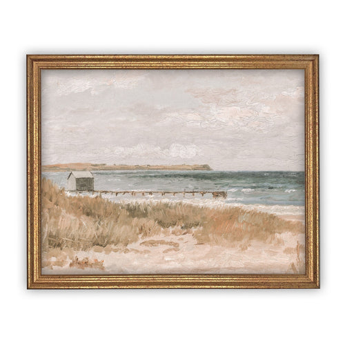 Vintage Framed Canvas Art // Framed Vintage Print // Vintage Oil Painting // Coastal Beach Art // Beach House Print //#LAN-199