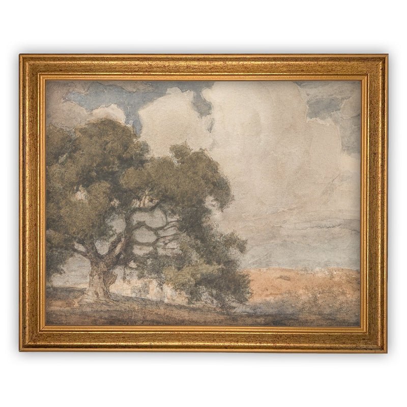 Vintage Framed Canvas Art // Framed Vintage Print // Vintage Oak Tree Oil Painting // Vintage Green Landscape // Farmhouse Art //#LAN-201