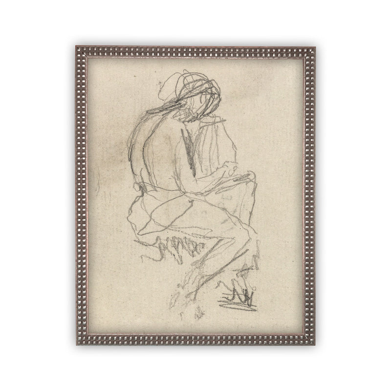Vintage Framed Canvas Art // Framed Vintage Print // Vintage Painting // Vintage Portrait Sketch // Neutral Framed Sketch //#P-531