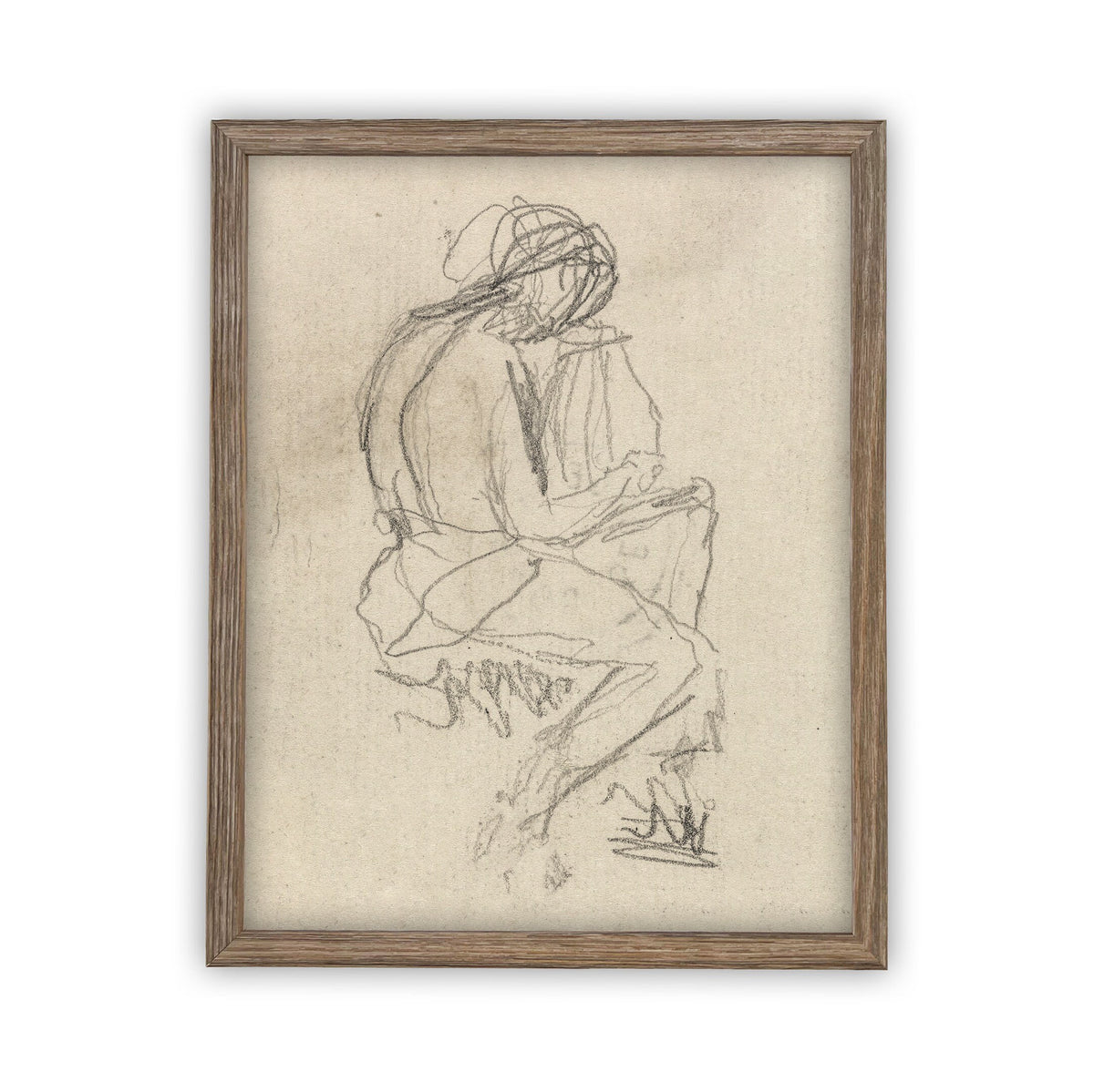 Vintage Framed Canvas Art // Framed Vintage Print // Vintage Painting // Vintage Portrait Sketch // Neutral Framed Sketch //#P-531