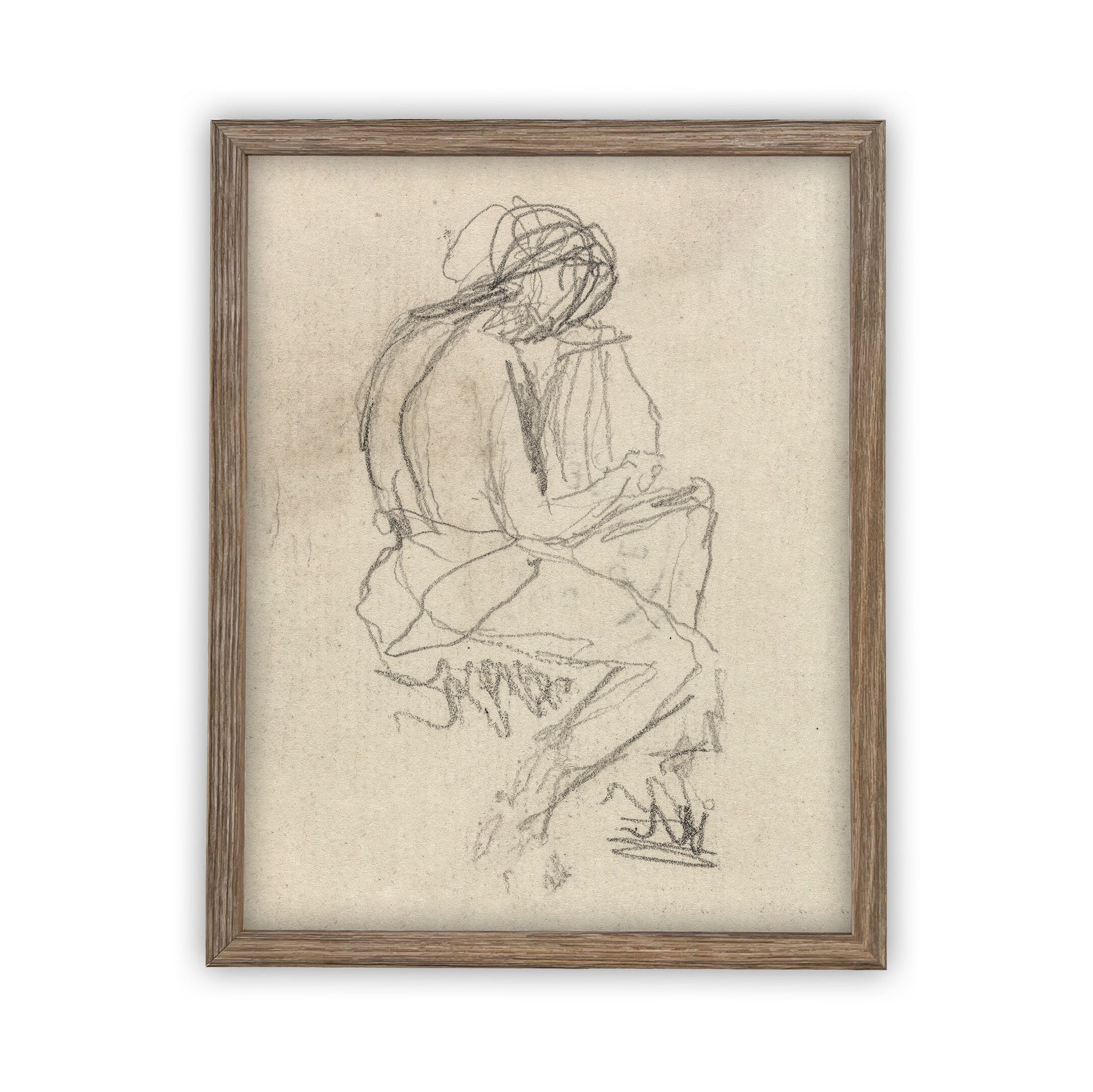 Vintage Framed Canvas Art // Framed Vintage Print // Vintage Painting // Vintage Portrait Sketch // Neutral Framed Sketch //#P-531