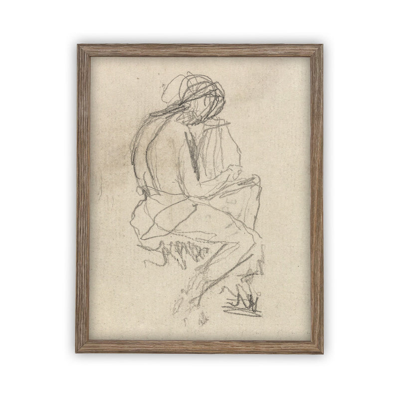 Vintage Framed Canvas Art // Framed Vintage Print // Vintage Painting // Vintage Portrait Sketch // Neutral Framed Sketch //#P-531