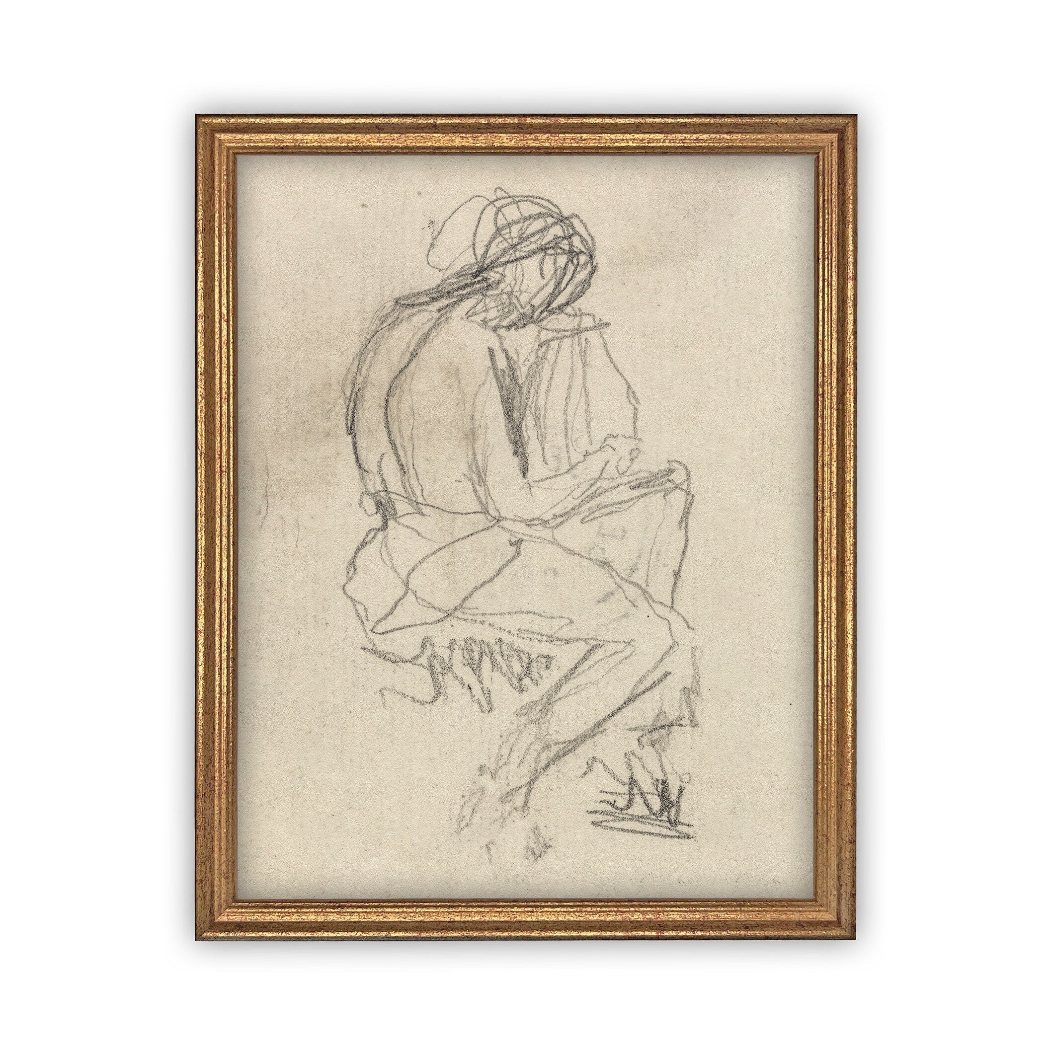 Vintage Framed Canvas Art // Framed Vintage Print // Vintage Painting // Vintage Portrait Sketch // Neutral Framed Sketch //#P-531