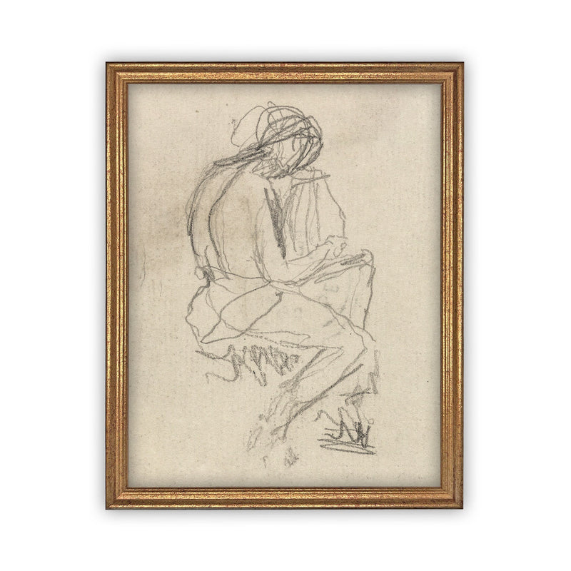 Vintage Framed Canvas Art // Framed Vintage Print // Vintage Painting // Vintage Portrait Sketch // Neutral Framed Sketch //#P-531