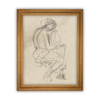 Vintage Framed Canvas Art // Framed Vintage Print // Vintage Painting // Vintage Portrait Sketch // Neutral Framed Sketch //#P-531