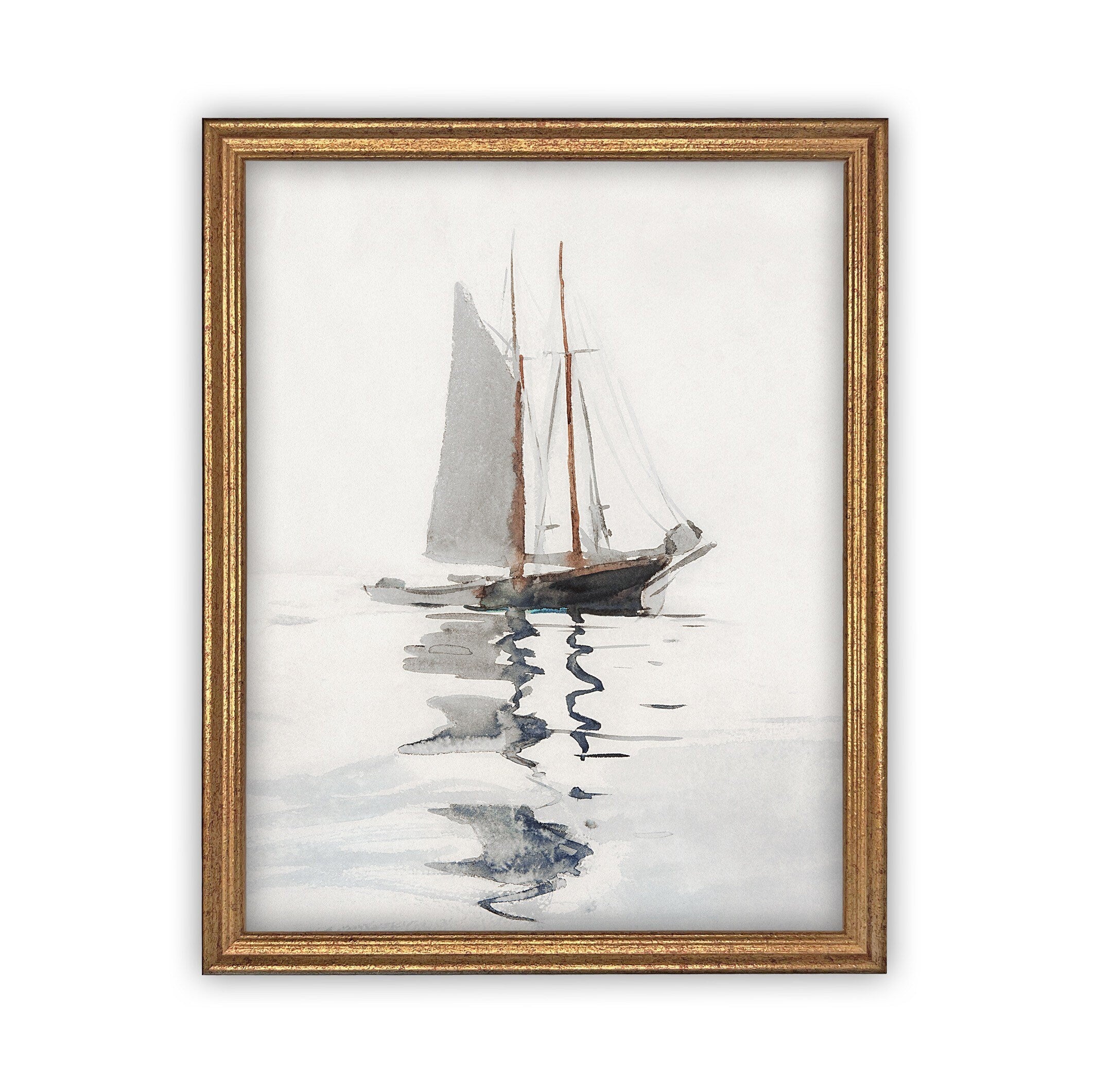 Vintage Framed Canvas Art // Framed Vintage Print // Vintage Sailboat Painting // Boating Art // Beach House Print //#LAN-202