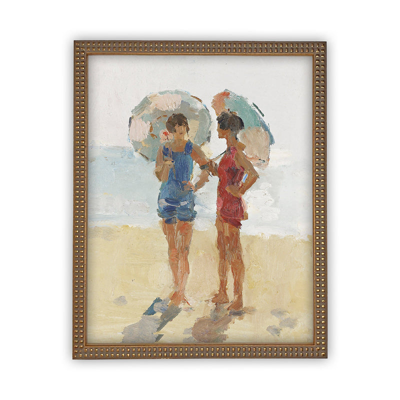 Vintage Framed Canvas Art // Framed Vintage Print // Vintage Beach Women Painting // Coastal Beach Art // Beach House Print // #P-532
