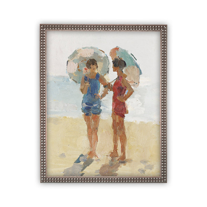 Vintage Framed Canvas Art // Framed Vintage Print // Vintage Beach Women Painting // Coastal Beach Art // Beach House Print // #P-532