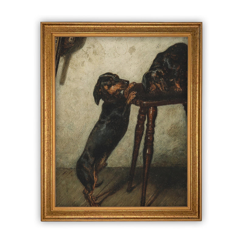 Vintage Framed Canvas Art // Framed Vintage Print // Vintage Oil Painting // Vintage Dog Portrait // Dachshund Dog Art // #A-160