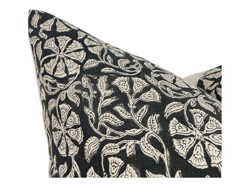 Designer "Lomita" Block Print Pillow Cover // Black and Cream Pillow Cover // Boutique Pillow Covers // Modern Farmhouse