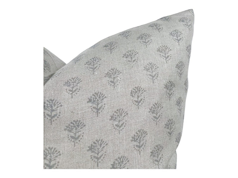 Designer "Wheatland" Block Print Pillow Cover //Gray Blue Pillow Cover // Boutique Pillow Covers // Modern Farmhouse