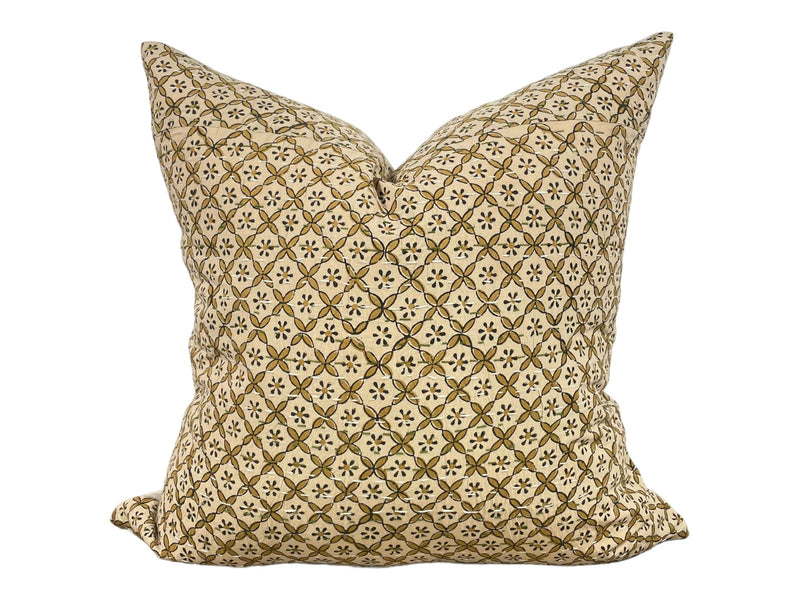 READY TO SHIP 20X20 Designer "Brawley" Block Print Pillow Cover // Mustard and Cream Pillow Cover // Boutique Pillow Covers