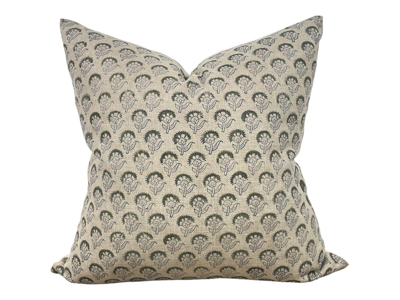 Designer "Indio" Block Print Pillow Cover // Olive and Natural Pillow Cover // Boutique Pillow Covers // Modern Farmhouse