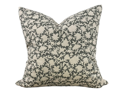 Designer "Willows" Floral Pillow Cover // Olive Green and Cream Pillow Cover