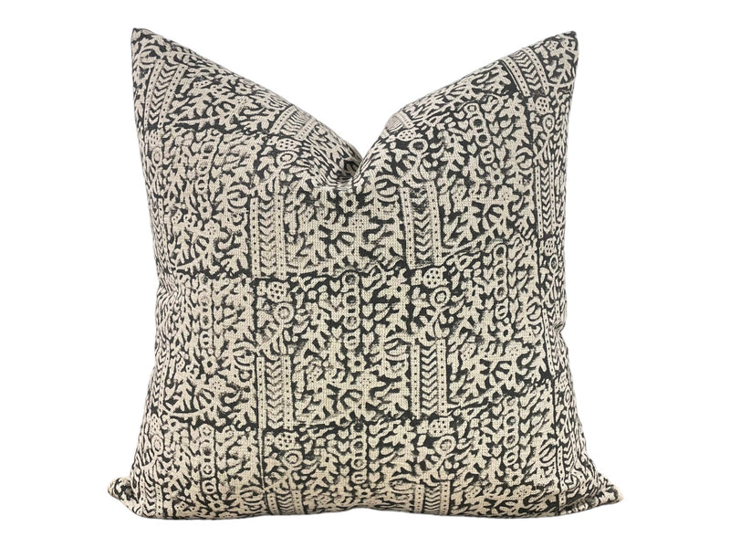 Designer "Tahiti" Block Print Handloom Pillow Cover // Black Cream Pillow Cover // Boutique Pillow Covers // Modern Farmhouse // Boho