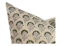 READY TO SHIP 22X22 Designer "Indio" Block Print Pillow Cover // Olive and Natural Pillow Cover // Boutique Pillow Covers //Modern Farmhouse