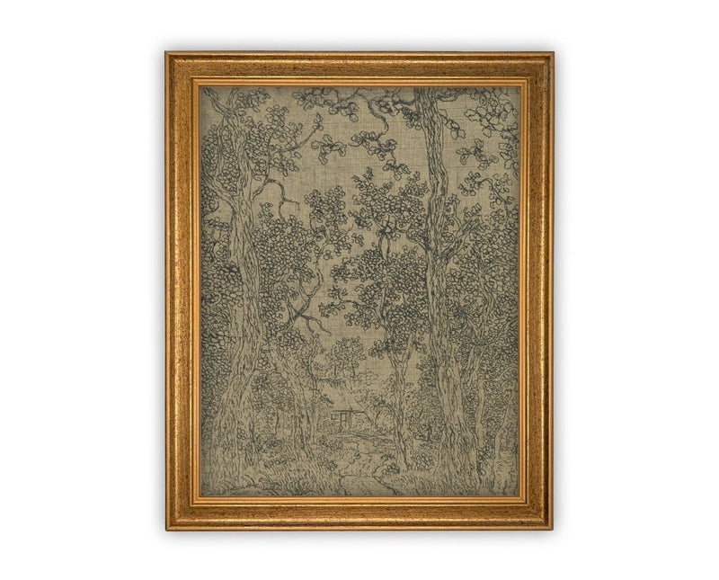 Vintage Framed Canvas Art // Framed Vintage Print // Vintage Painting // Black White Tree Sketch // Moody Art print //#LAN-205