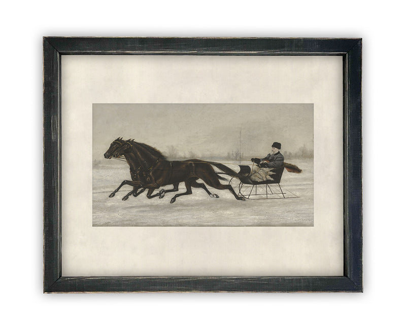 Vintage Framed Canvas Art // Framed Vintage Christmas Print // Vintage Painting //Winter Sleigh Ride // Farmhouse print //#CH-317
