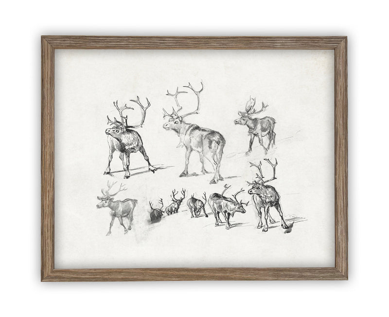 Vintage Framed Canvas Art // Framed Vintage Christmas Print // Vintage Painting // Framed Reindeer sketch // Farmhouse print //#CH-318