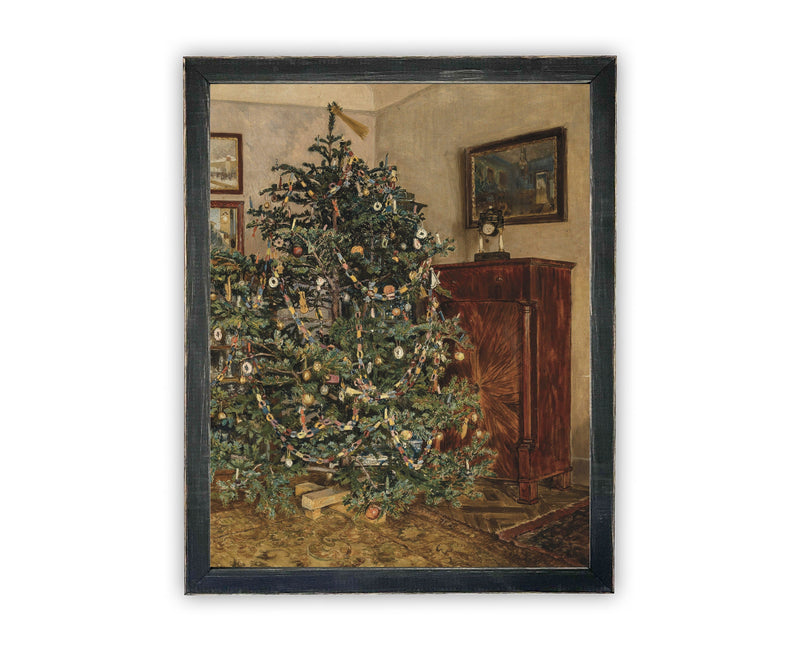 Vintage Framed Canvas Art // Framed Vintage Christmas Print // Vintage Painting // Christmas Tree // Farmhouse print //#CH-319