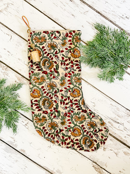 Vintage Inspired Floral Block Print Christmas Stockings
