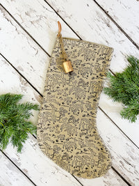 Vintage Inspired Reindeer Linen Print Christmas Stockings | Trendy Christmas Stocking | Modern Farmhouse Christmas Stockings | High End