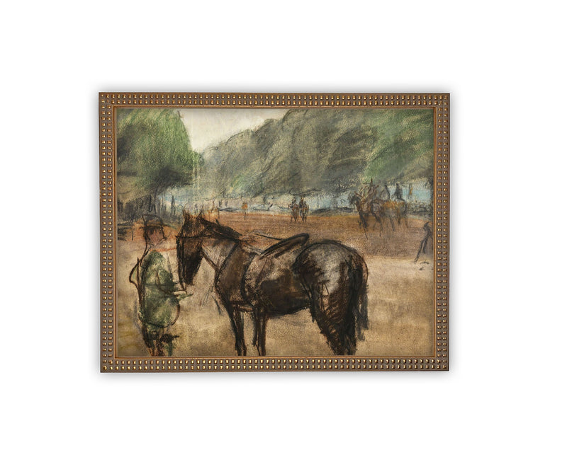 Vintage Framed Canvas Art // Framed Vintage Print // Vintage Painting // Horse and Rider Equestrian Art // Farmhouse print //#A-165