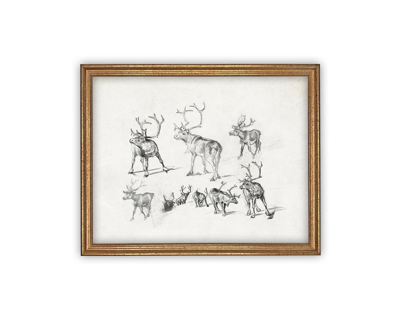Vintage Framed Canvas Art // Framed Vintage Christmas Print // Christmas Reindeer Painting // Farmhouse print //#CH-321