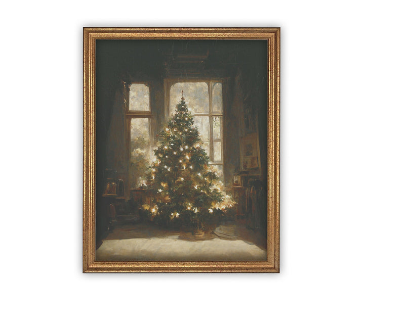 Vintage Framed Canvas Art // Framed Vintage Christmas Print // Christmas Tree Painting // Farmhouse print //#CH-322