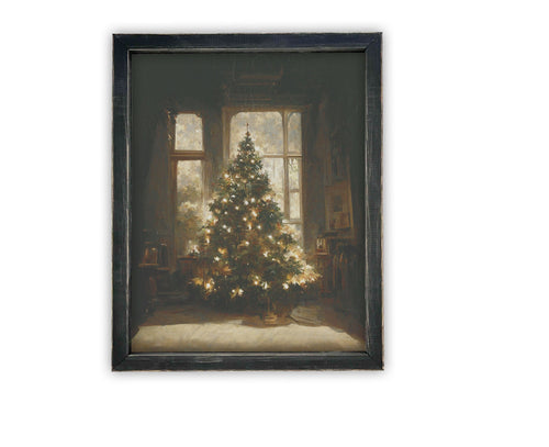 Vintage Framed Canvas Art // Framed Vintage Christmas Print // Christmas Tree Painting // Farmhouse print //#CH-322