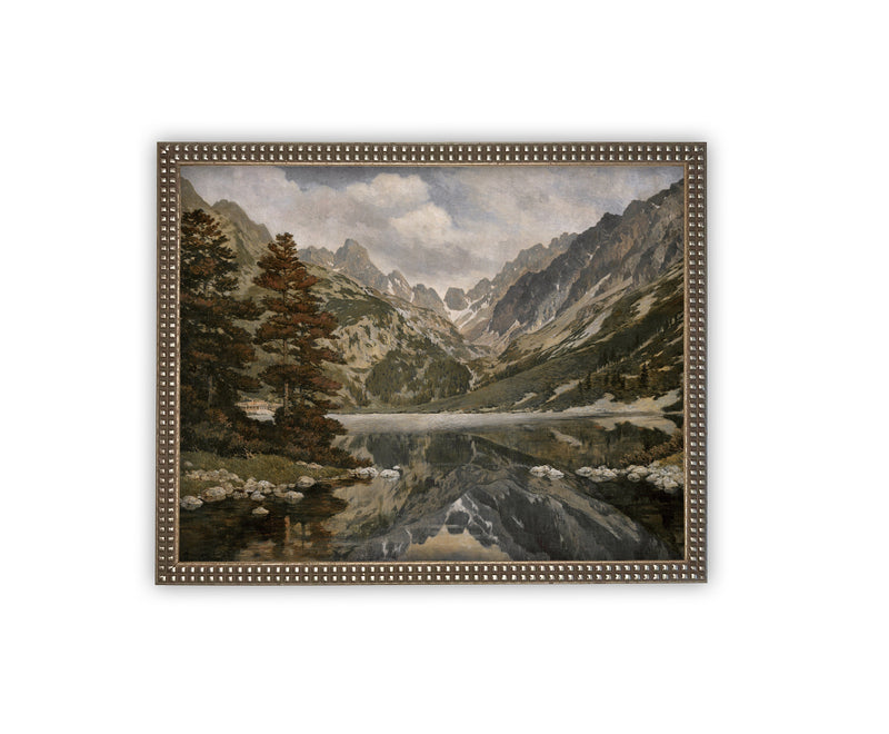 Vintage Framed Canvas Art // Framed Vintage Print // Vintage Painting // Vintage Landscape with Mountains // Farmhouse print //#LAN-215