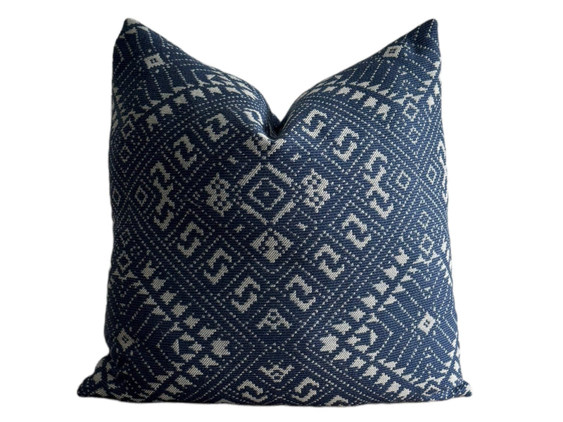 READY TO SHIP 20X20 Woven Ikat Outdoor Pillow Cover // Designer Outdoor Pillow// Indigo Blue Outdoor Pillows // Sunbrella Outdoor